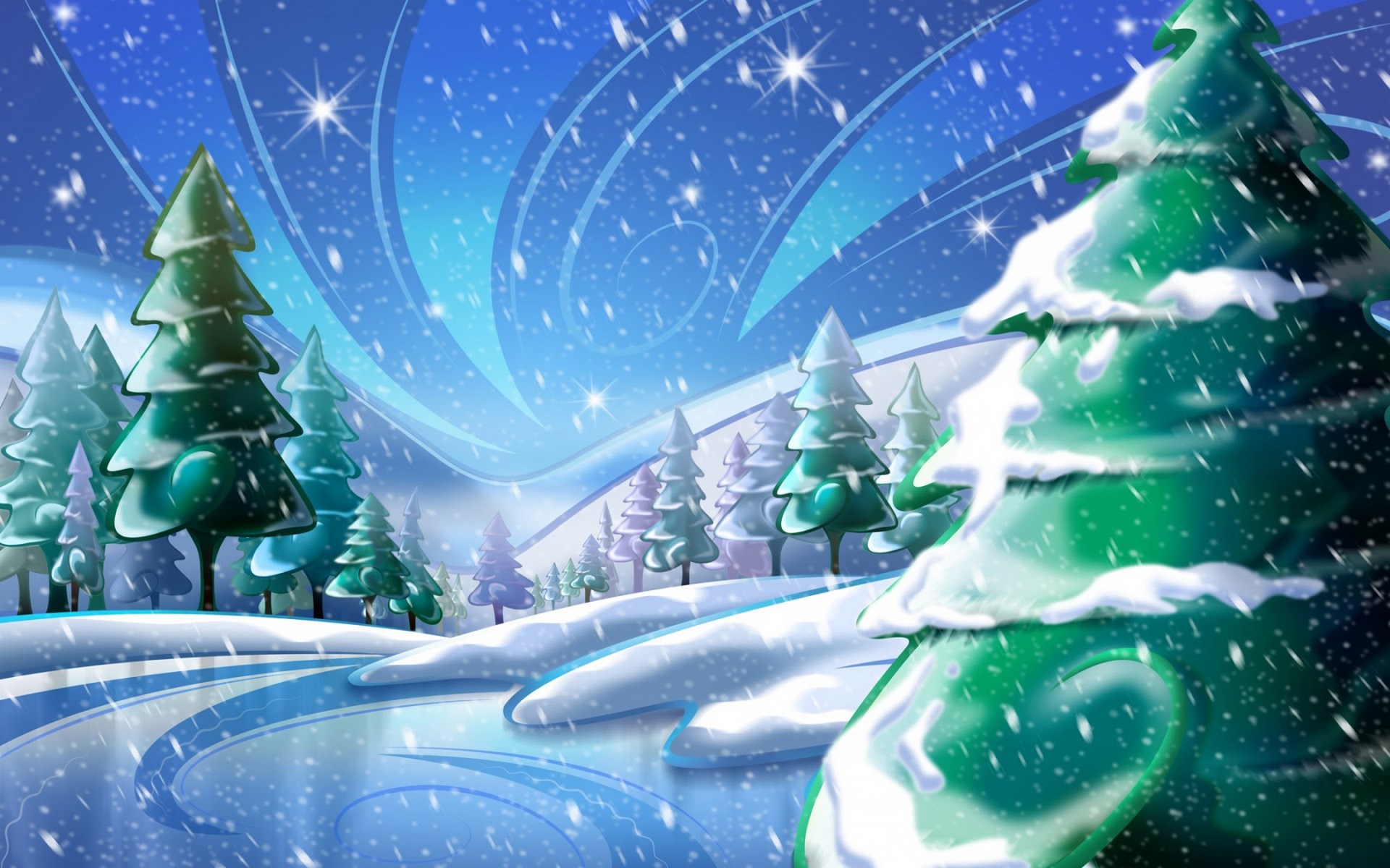 рисунок елки и снег