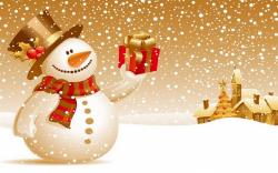Снеговик с подарком золотистый новогодний