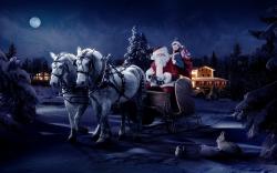 Дед мороз на санях с лошадями