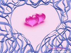 Фон розовые сердечки и голубые лианы